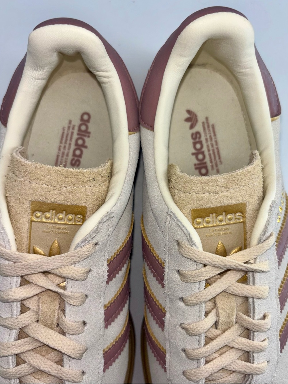 Adidas Original Gazelle Platform Suede Sneakers Cream/Clay/Sand Mauve Stripes W7 - Picture 6 of 8